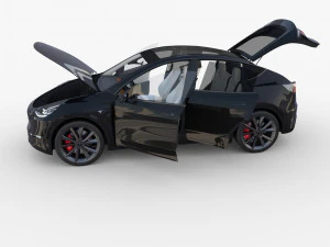 tesla model y awd black with interior and chassis 3D Model