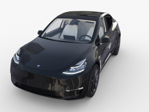 tesla model y awd black with interior and chassis Modelo 3D