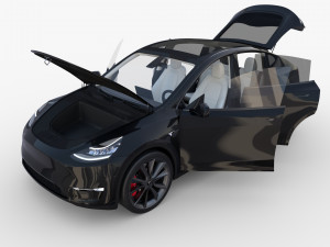 tesla model y awd black with interior and chassis Modelo 3D