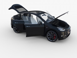 tesla model y awd black with interior and chassis Modelo 3D