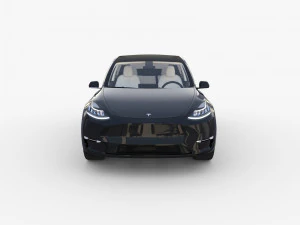 tesla model y awd black with interior and chassis 3D Model