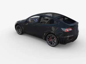 tesla model y awd black with interior and chassis 3D Model