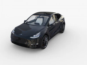 tesla model y awd black with interior and chassis 3D Model
