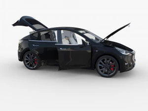 tesla model y awd black with interior and chassis 3D Model