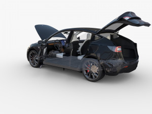 tesla model y awd black with interior and chassis Modelo 3D