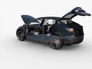 tesla model y awd black with interior and chassis 3D Model