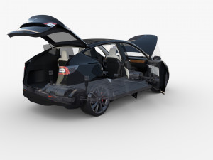 tesla model y awd black with interior and chassis Modelo 3D