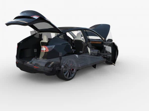 tesla model y awd black with interior and chassis 3D Model
