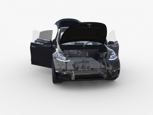 tesla model y awd black with interior and chassis Modelo 3D