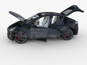 tesla model y awd black with interior and chassis Modelo 3D