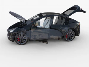 tesla model y awd black with interior and chassis 3D Model