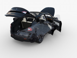 tesla model y awd black with interior and chassis Modelo 3D