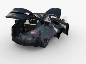 tesla model y awd black with interior and chassis 3D Model