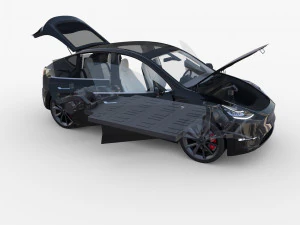 tesla model y awd black with interior and chassis 3D Model