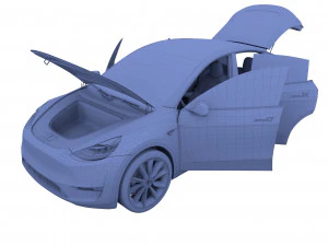 tesla model y awd black with interior and chassis 3D Model