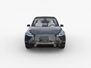 tesla model y awd black with interior and chassis 3D Model