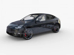 tesla model y awd black with interior and chassis 3D Model