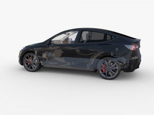 tesla model y awd black with interior and chassis Modelo 3D