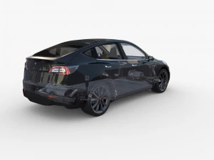 tesla model y awd black with interior and chassis 3D Model