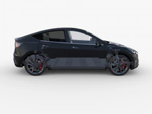 tesla model y awd black with interior and chassis 3D Model