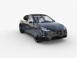 tesla model y awd black with interior and chassis 3D Model