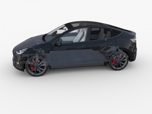 tesla model y awd black with interior and chassis Modelo 3D