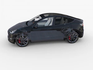 tesla model y awd black with interior and chassis 3D Model