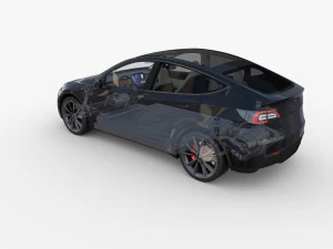 tesla model y awd black with interior and chassis 3D Model