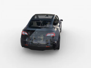 tesla model y awd black with interior and chassis 3D Model