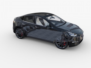 tesla model y awd black with interior and chassis Modelo 3D