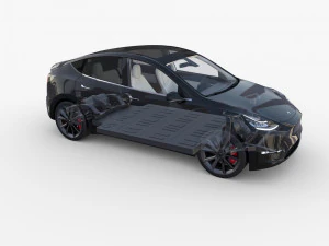 tesla model y awd black with interior and chassis 3D Model