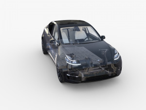 tesla model y awd black with interior and chassis Modelo 3D