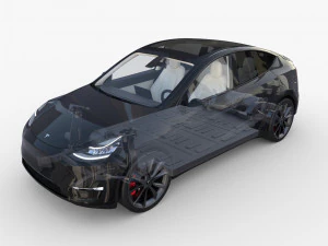 tesla model y awd black with interior and chassis 3D Model