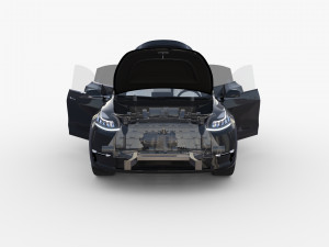 tesla model y awd black with interior and chassis Modelo 3D
