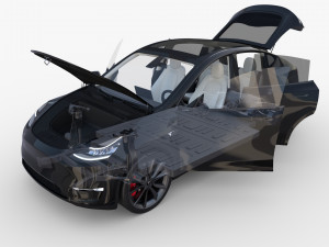 tesla model y rwd black with interior and chassis 3D Model