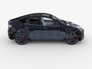 tesla model y rwd black with interior and chassis Modelo 3D