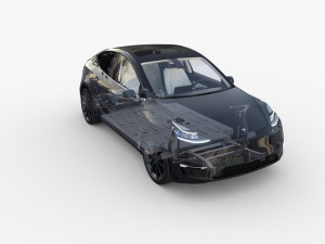 tesla model y rwd black with interior and chassis Modelo 3D