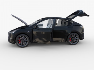 tesla model y rwd black with interior and chassis Modelo 3D