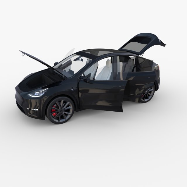 Tesla Model Y AWD Schwarz mit Innenraum und Fahrgestell 3D-Modell