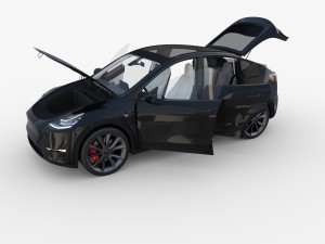 tesla model y rwd black with interior and chassis Modelo 3D