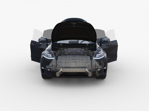 tesla model y rwd black with interior and chassis Modelo 3D