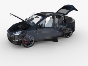 tesla model y rwd black with interior and chassis Modelo 3D