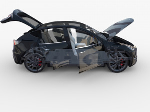 tesla model y rwd black with interior and chassis Modelo 3D