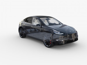 tesla model y rwd black with interior and chassis Modelo 3D