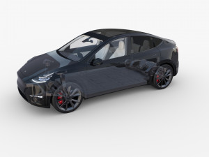 tesla model y rwd black with interior and chassis Modelo 3D
