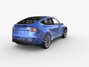 tesla model y rwd blue with interior and chassis 3D Model