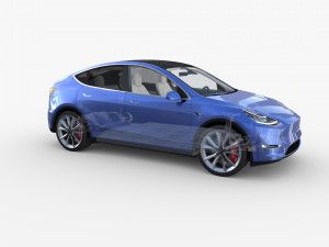 tesla model y rwd blue with interior and chassis 3D Model