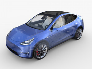 tesla model y rwd blue with interior and chassis 3D Model