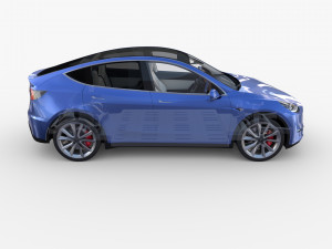 tesla model y rwd blue with interior and chassis 3D Model