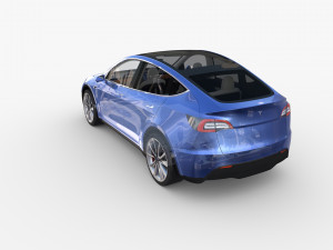 tesla model y rwd blue with interior and chassis 3D Model